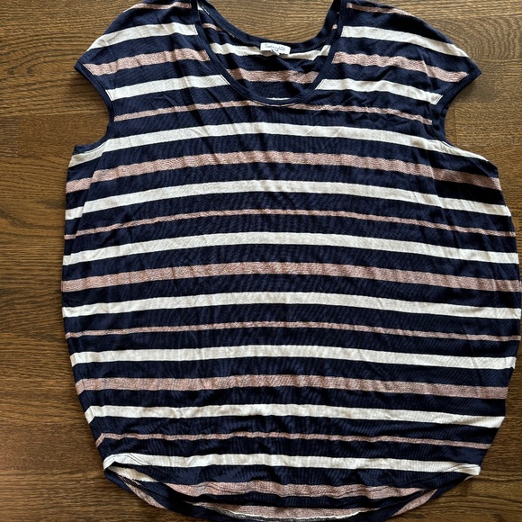 SPLENDID Nordstrom shimmer striped cap sleeve Tee shirt top Size LARGE - Picture 1 of 3